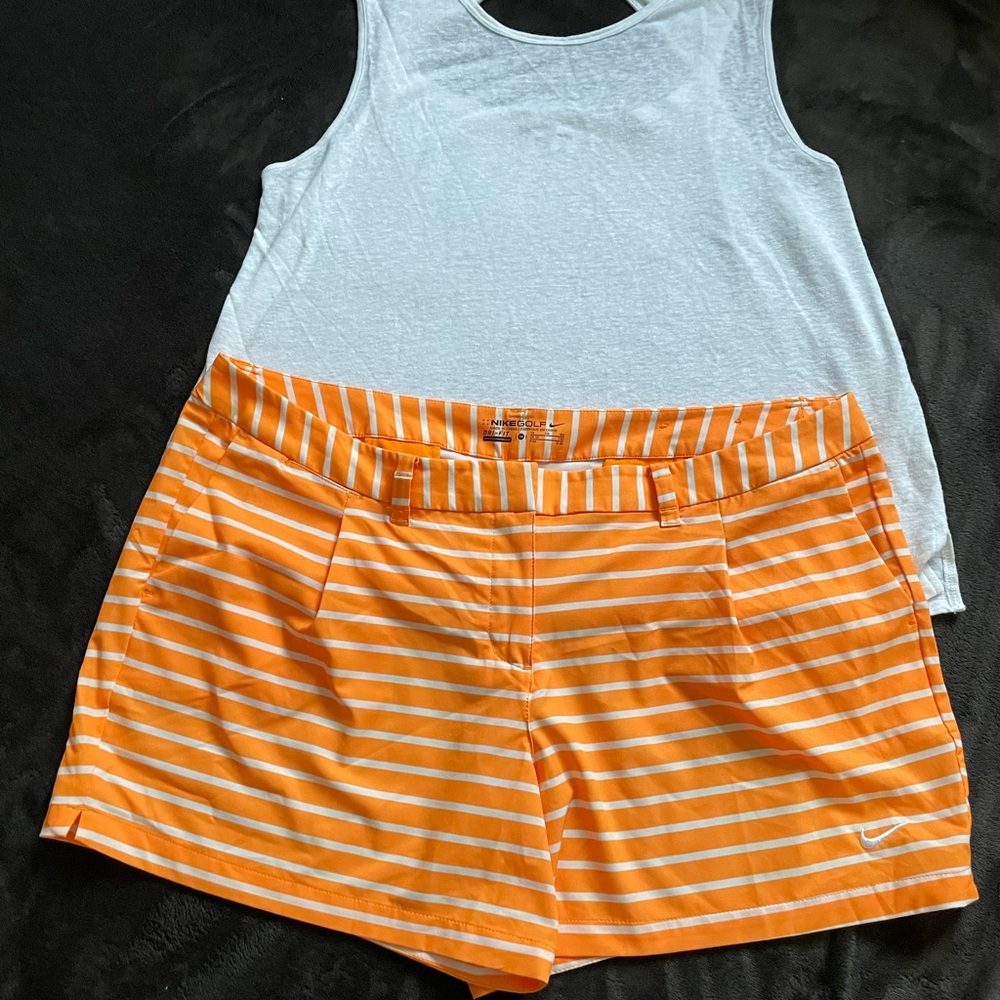 Nike orange and white golf shorts